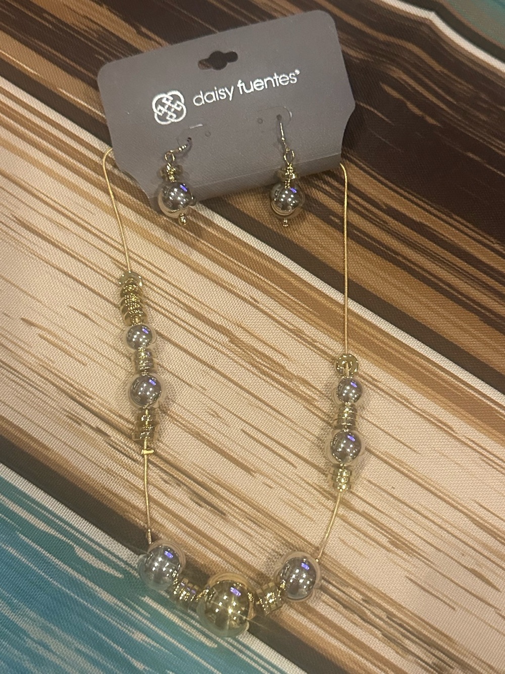 Daisy Fuentes Gold-Tone /Silver Bead Necklace with Matching Earrings
